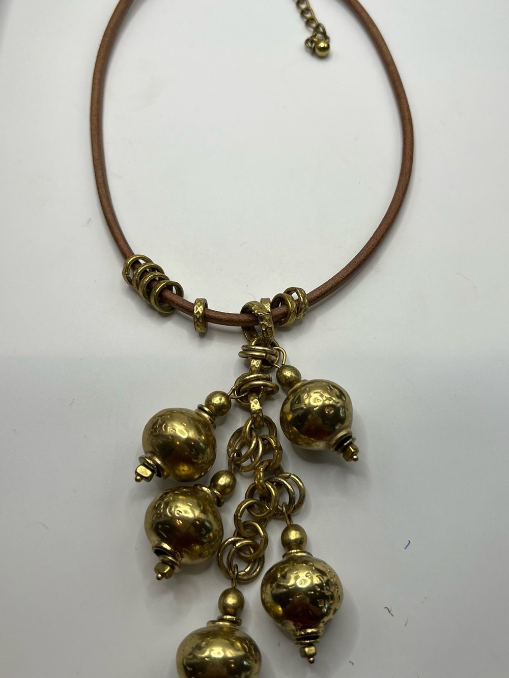 Chico's Gold-Tone Bead Cluster Necklace with Brown Cord